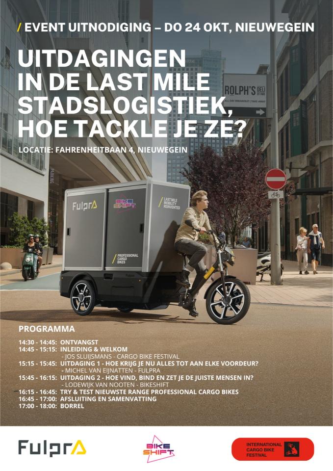 Uitnodiging 24-10-2024 - Event Last Mile Stadslogitiek - Bikeshift - Fulpra